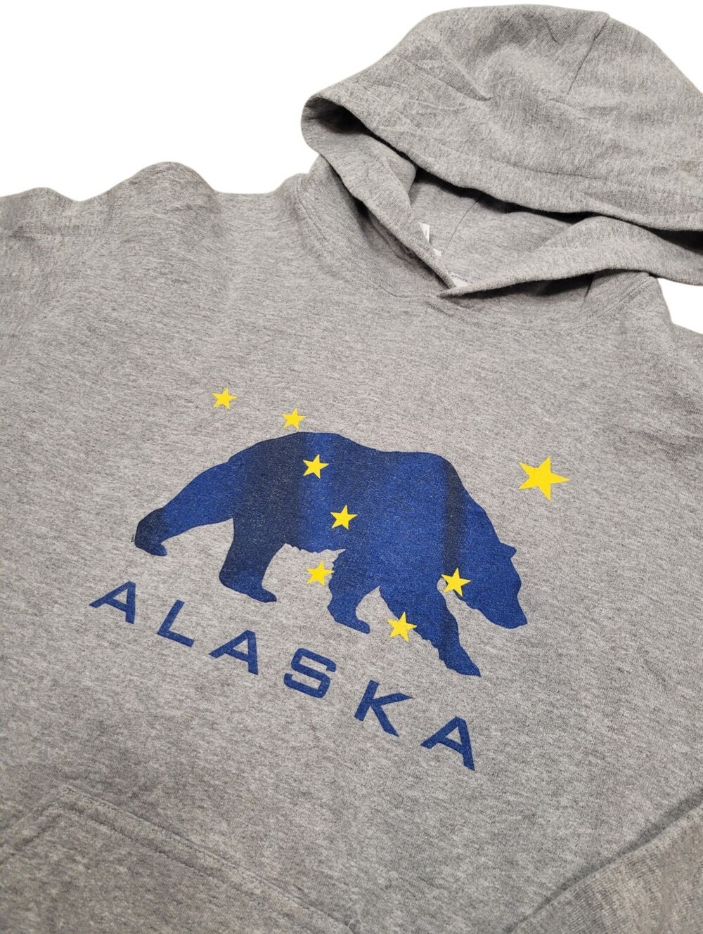 Y2K Alaska Grey & Blue Graphic Hoodie Sweatshirt Top Size: Small